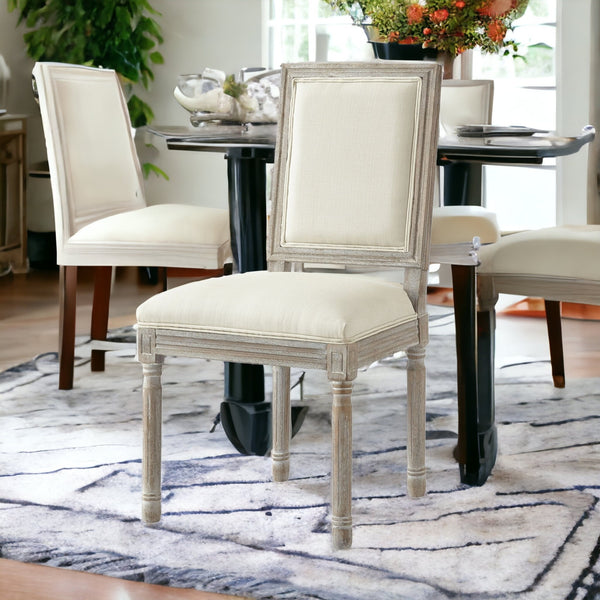 Homeroots Set Of Two Cream And Brown Upholstered Linen Dining Side Chairs Cream White Wood 535363