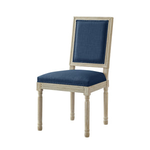 Homeroots Set Of Two Navy Blue And Brown Upholstered Linen Dining Side Chairs Navy Wood 535365