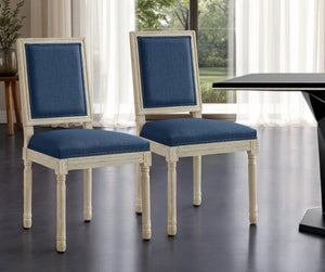 HomeRoots Set of Two Upholstered Linen Dining Side Chairs for Elegant Home Décor and Versatile Comfort Navy 535365