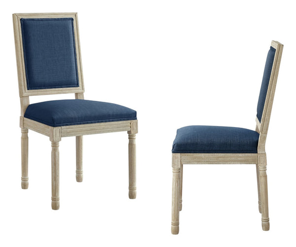 HomeRoots Set of Two Upholstered Linen Dining Side Chairs for Elegant Home Décor and Versatile Comfort Navy 535365