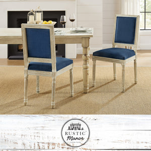 Homeroots Set Of Two Navy Blue And Brown Upholstered Linen Dining Side Chairs Navy Wood 535365