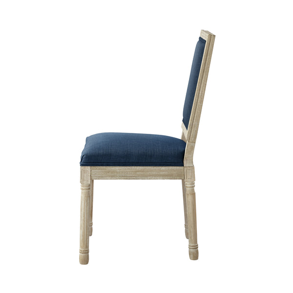 Homeroots Set Of Two Navy Blue And Brown Upholstered Linen Dining Side Chairs Navy Wood 535365