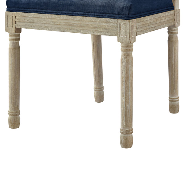 Homeroots Set Of Two Navy Blue And Brown Upholstered Linen Dining Side Chairs Navy Wood 535365