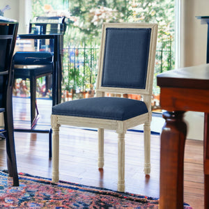 Homeroots Set Of Two Navy Blue And Brown Upholstered Linen Dining Side Chairs Navy Wood 535365