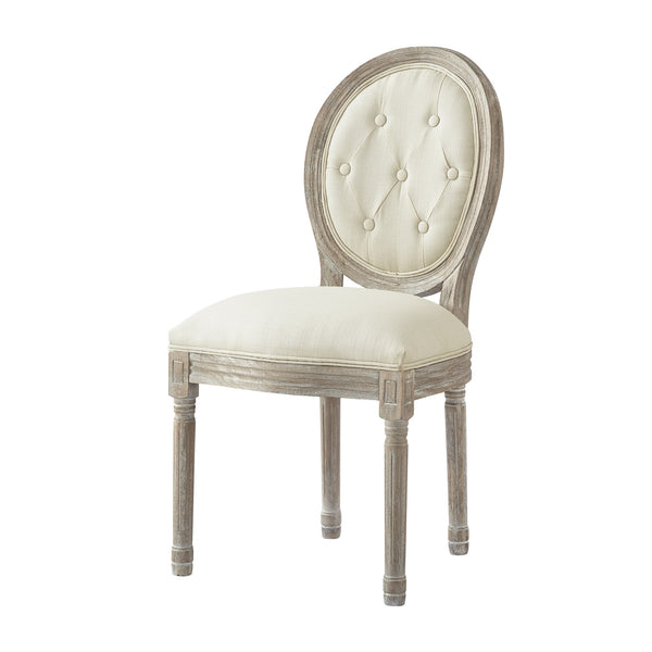 Homeroots Tufted Cream And Brown Upholstered Linen Dining Side Chair Cream White Wood 535367