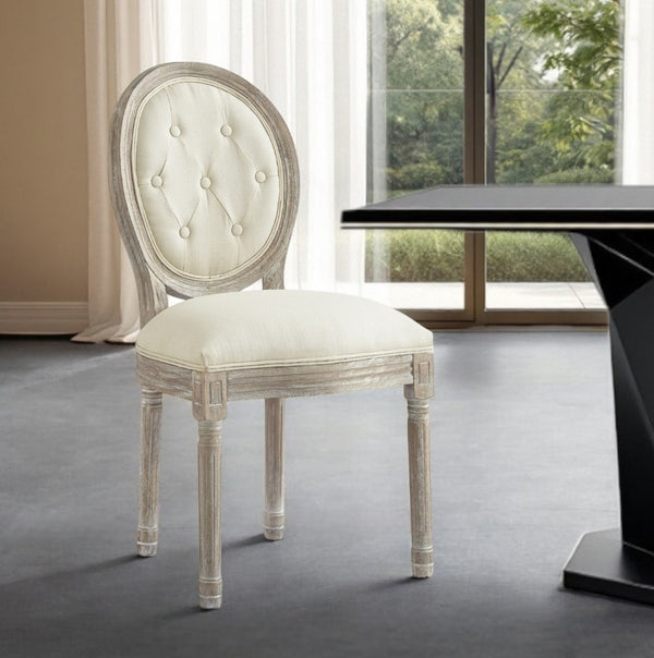 HomeRoots Tufted Linen Dining Side Chair - Elegant Upholstered Accent Chair for Versatile Home Seating Needs Cream White 535367
