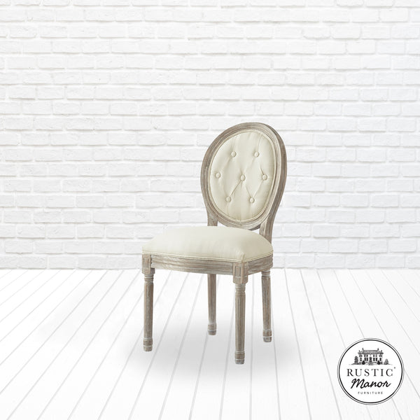Homeroots Tufted Cream And Brown Upholstered Linen Dining Side Chair Cream White Wood 535367