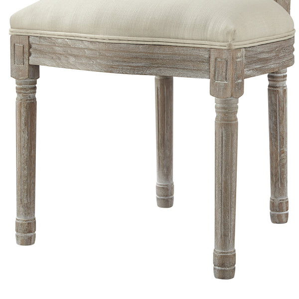 Homeroots Tufted Cream And Brown Upholstered Linen Dining Side Chair Cream White Wood 535367