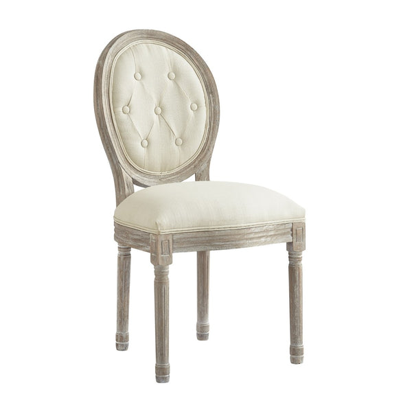 HomeRoots Tufted Linen Dining Side Chair - Elegant Upholstered Accent Chair for Versatile Home Seating Needs Cream White 535367