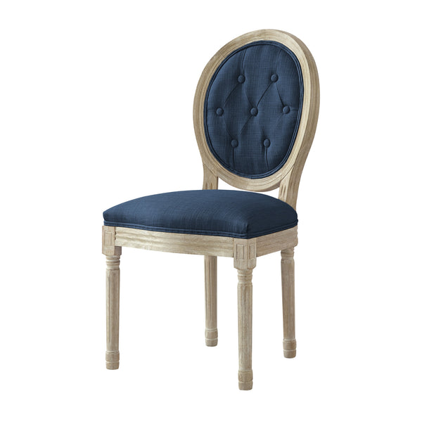 Homeroots Tufted Navy Blue And Brown Upholstered Linen Dining Side Chair Navy Wood 535369