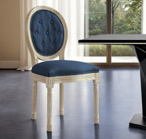 HomeRoots Tufted Linen Dining Side Chair - Elegant Upholstered Accent Chair for Versatile Home Seating Needs Navy 535369