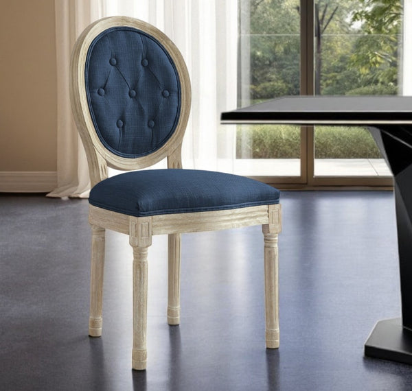 HomeRoots Tufted Linen Dining Side Chair - Elegant Upholstered Accent Chair for Versatile Home Seating Needs Navy 535369