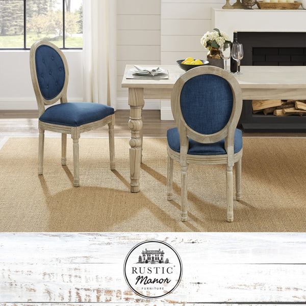 Homeroots Tufted Navy Blue And Brown Upholstered Linen Dining Side Chair Navy Wood 535369