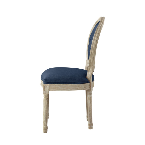 Homeroots Tufted Navy Blue And Brown Upholstered Linen Dining Side Chair Navy Wood 535369