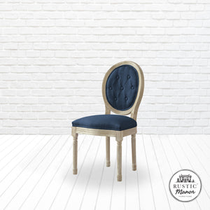 Homeroots Tufted Navy Blue And Brown Upholstered Linen Dining Side Chair Navy Wood 535369