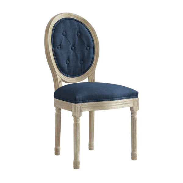 HomeRoots Tufted Linen Dining Side Chair - Elegant Upholstered Accent Chair for Versatile Home Seating Needs Navy 535369