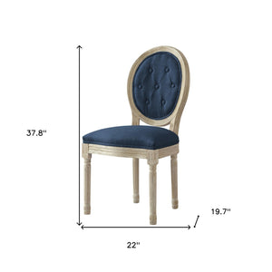 HomeRoots Tufted Linen Dining Side Chair - Elegant Upholstered Accent Chair for Versatile Home Seating Needs Navy 535369