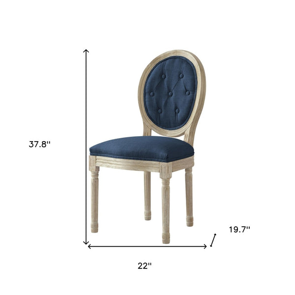 HomeRoots Tufted Linen Dining Side Chair - Elegant Upholstered Accent Chair for Versatile Home Seating Needs Navy 535369