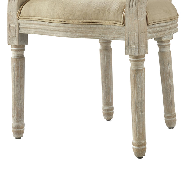 Homeroots Tufted Beige And Brown Upholstered Linen Dining Arm Chair Beige Wood 535370