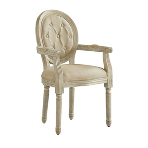 HomeRoots Tufted Linen Arm Chair - Elegant Rustic Dining Seating with Padded Comfort & Stylish Supportive Design Beige 535370