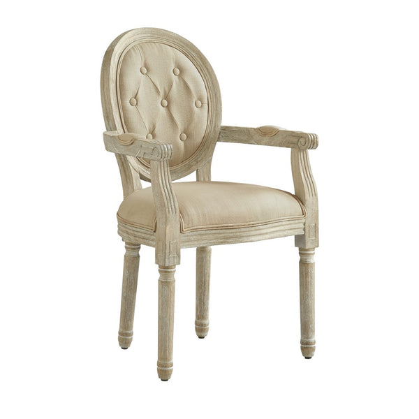 HomeRoots Tufted Linen Arm Chair - Elegant Rustic Dining Seating with Padded Comfort & Stylish Supportive Design Beige 535370