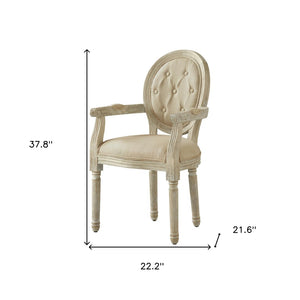 HomeRoots Tufted Linen Arm Chair - Elegant Rustic Dining Seating with Padded Comfort & Stylish Supportive Design Beige 535370