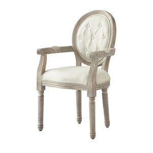 Homeroots Tufted Cream And Brown Upholstered Linen Dining Arm Chair Cream White Wood 535371