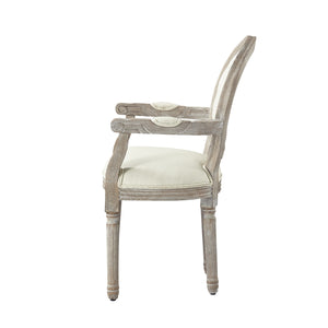 Homeroots Tufted Cream And Brown Upholstered Linen Dining Arm Chair Cream White Wood 535371