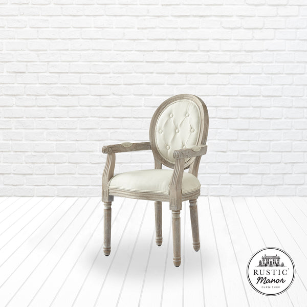 Homeroots Tufted Cream And Brown Upholstered Linen Dining Arm Chair Cream White Wood 535371