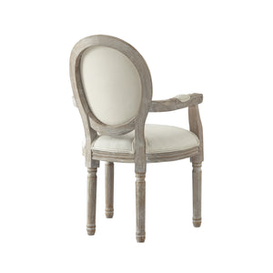 Homeroots Tufted Cream And Brown Upholstered Linen Dining Arm Chair Cream White Wood 535371
