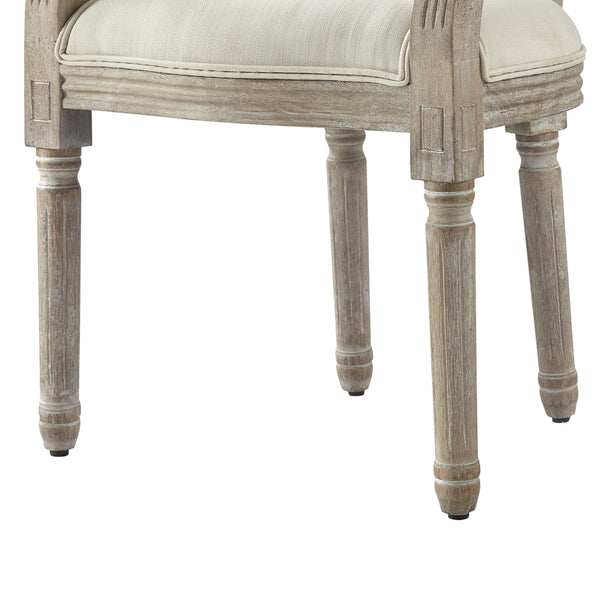 Homeroots Tufted Cream And Brown Upholstered Linen Dining Arm Chair Cream White Wood 535371