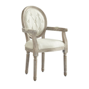 HomeRoots Tufted Linen Arm Chair - Elegant Rustic Dining Seating with Padded Comfort & Stylish Supportive Design Cream White 535371