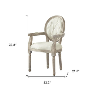 HomeRoots Tufted Linen Arm Chair - Elegant Rustic Dining Seating with Padded Comfort & Stylish Supportive Design Cream White 535371