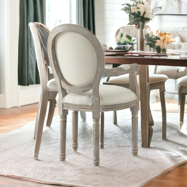 Homeroots Tufted Cream And Brown Upholstered Linen Dining Arm Chair Cream White Wood 535371