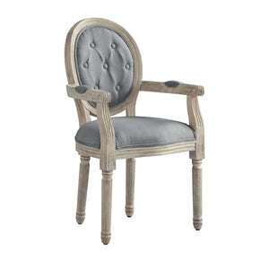 HomeRoots Tufted Linen Arm Chair - Elegant Rustic Dining Seating with Padded Comfort & Stylish Supportive Design Grey 535372