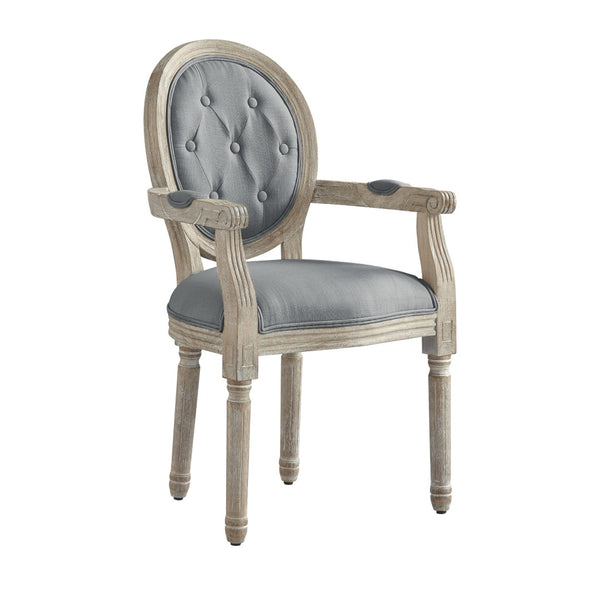 HomeRoots Tufted Linen Arm Chair - Elegant Rustic Dining Seating with Padded Comfort & Stylish Supportive Design Grey 535372