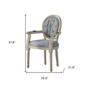 HomeRoots Tufted Linen Arm Chair - Elegant Rustic Dining Seating with Padded Comfort & Stylish Supportive Design Grey 535372