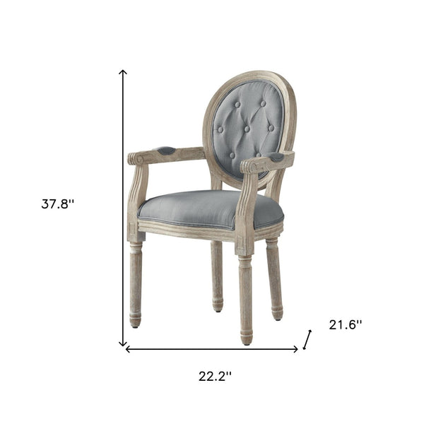 HomeRoots Tufted Linen Arm Chair - Elegant Rustic Dining Seating with Padded Comfort & Stylish Supportive Design Grey 535372