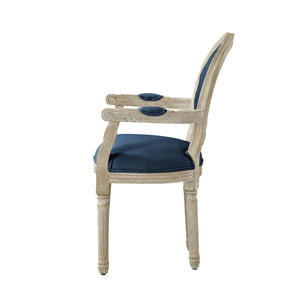 Homeroots Tufted Navy Blue And Brown Upholstered Linen Dining Arm Chair Navy Wood 535373