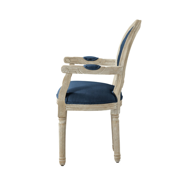 Homeroots Tufted Navy Blue And Brown Upholstered Linen Dining Arm Chair Navy Wood 535373