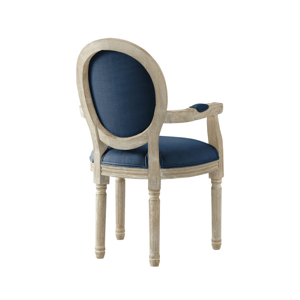 Homeroots Tufted Navy Blue And Brown Upholstered Linen Dining Arm Chair Navy Wood 535373