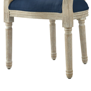 Homeroots Tufted Navy Blue And Brown Upholstered Linen Dining Arm Chair Navy Wood 535373