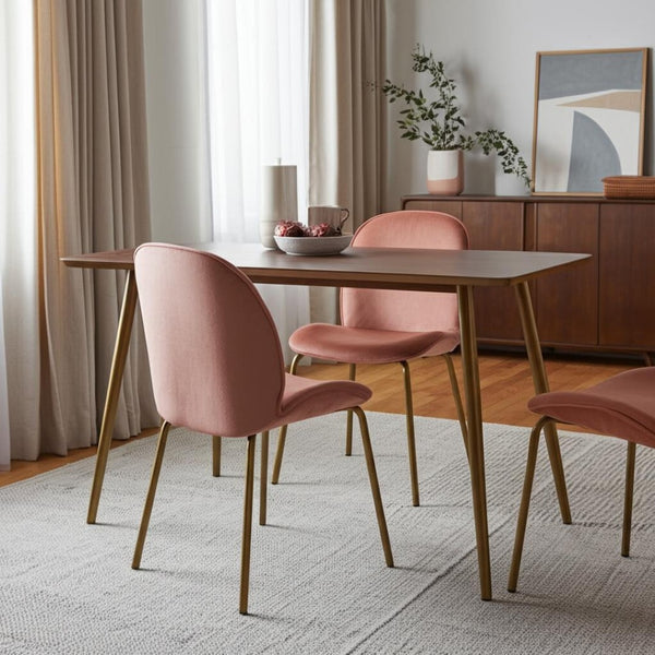 HomeRoots Set of Two Blush Velvet Side Chairs with Gold Legs - Chic, Comfortable Accent for Any Space 535374