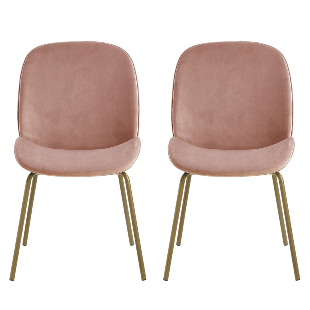 HomeRoots Set of Two Blush Velvet Side Chairs with Gold Legs - Chic, Comfortable Accent for Any Space 535374