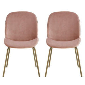 HomeRoots Set of Two Blush Velvet Side Chairs with Gold Legs - Chic, Comfortable Accent for Any Space 535374
