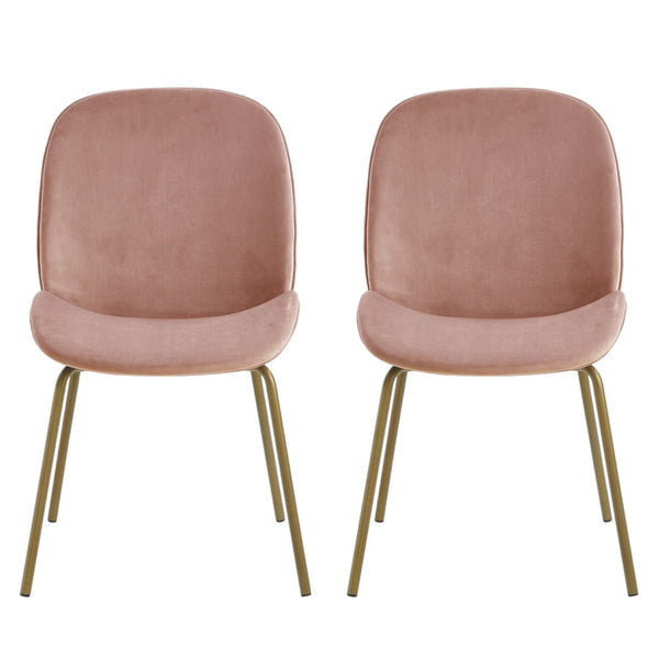 HomeRoots Set of Two Blush Velvet Side Chairs with Gold Legs - Chic, Comfortable Accent for Any Space 535374