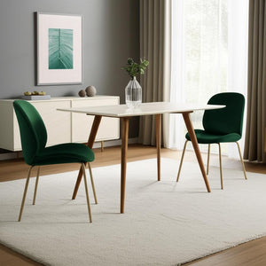 HomeRoots Set of Two Luxurious Hunter Green Velvet Dining Chairs with Elegant Gold Accents for Home Décor 535377