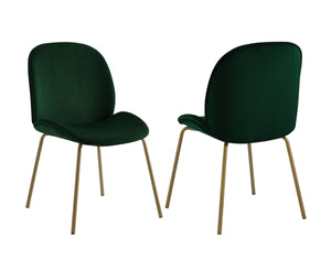HomeRoots Set of Two Luxurious Hunter Green Velvet Dining Chairs with Elegant Gold Accents for Home Décor 535377