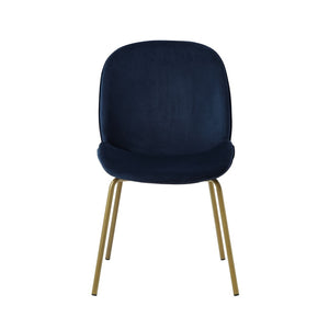 HomeRoots Set of Two Navy Blue Velvet Dining Chairs with Gold Legs - Elegant, Modern Comfort & Versatile Style 535378