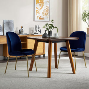 HomeRoots Set of Two Navy Blue Velvet Dining Chairs with Gold Legs - Elegant, Modern Comfort & Versatile Style 535378